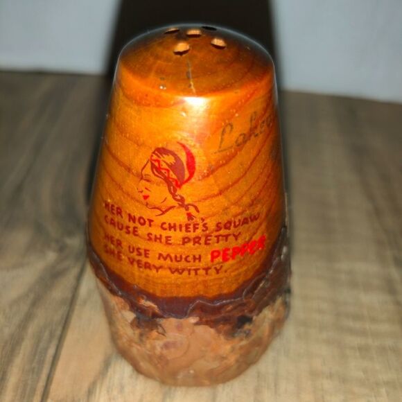 Vintage Wood Salt And Pepper Shakers Set With Native American Sayings - Picture 5 of 6